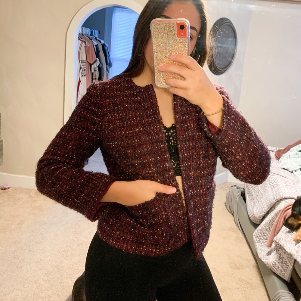 J Crew tweed maroon blazer